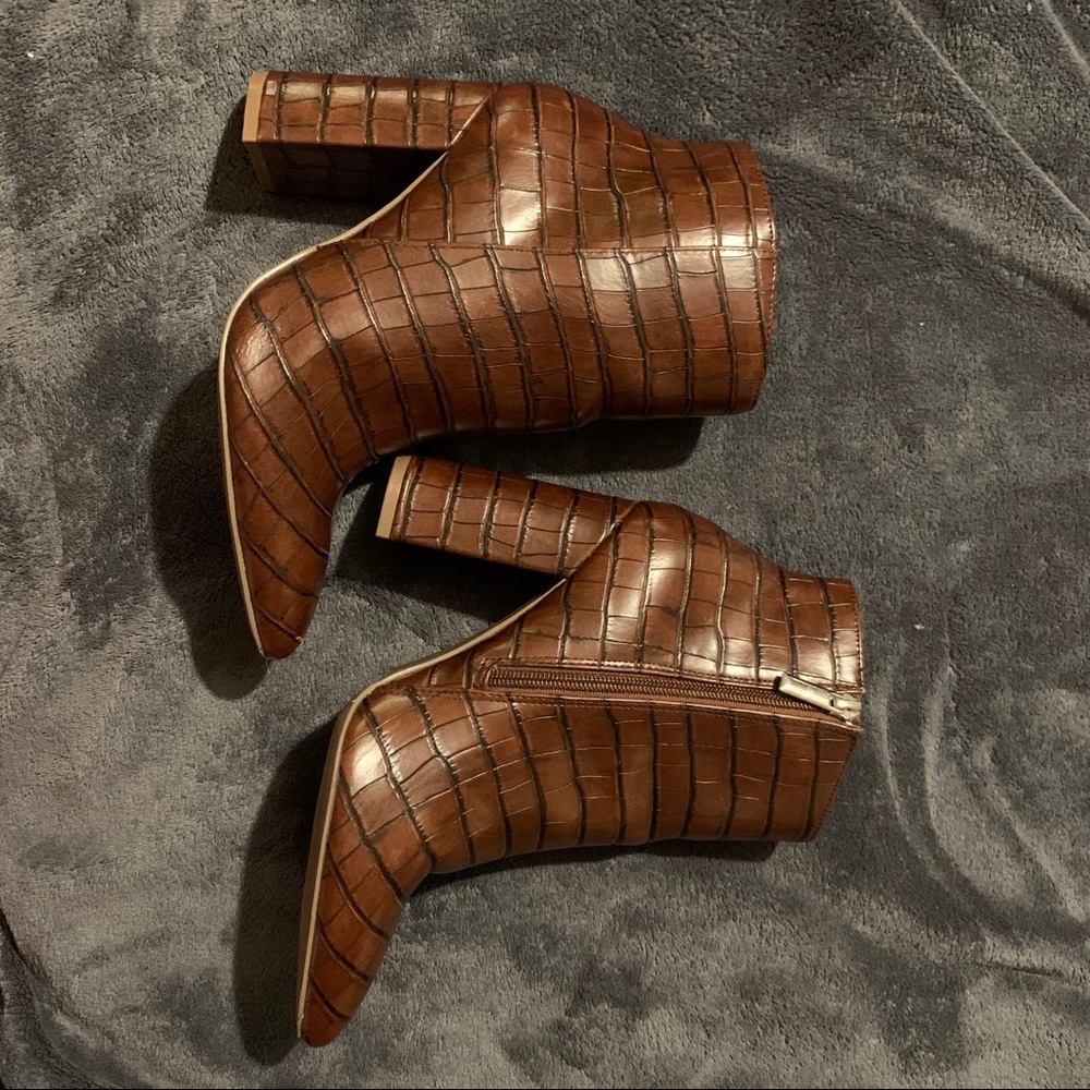 EUC Faux Cognac Croc Block Heel Bootie